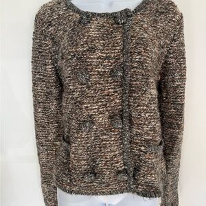 CAbi Gray and Brown Textured Knit Sweater